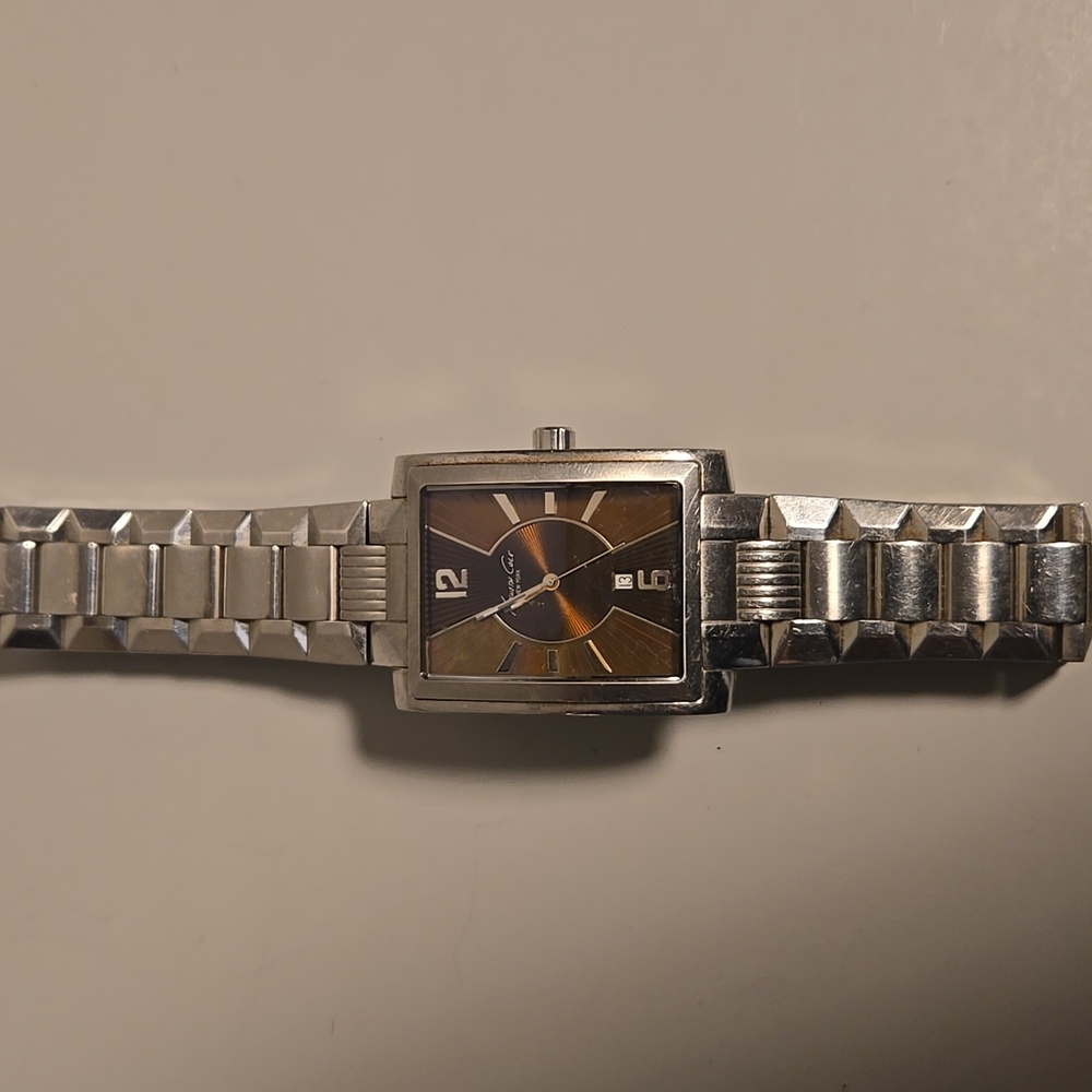 Kenneth Cole Watch Silver Rectangular With Brown … - image 2